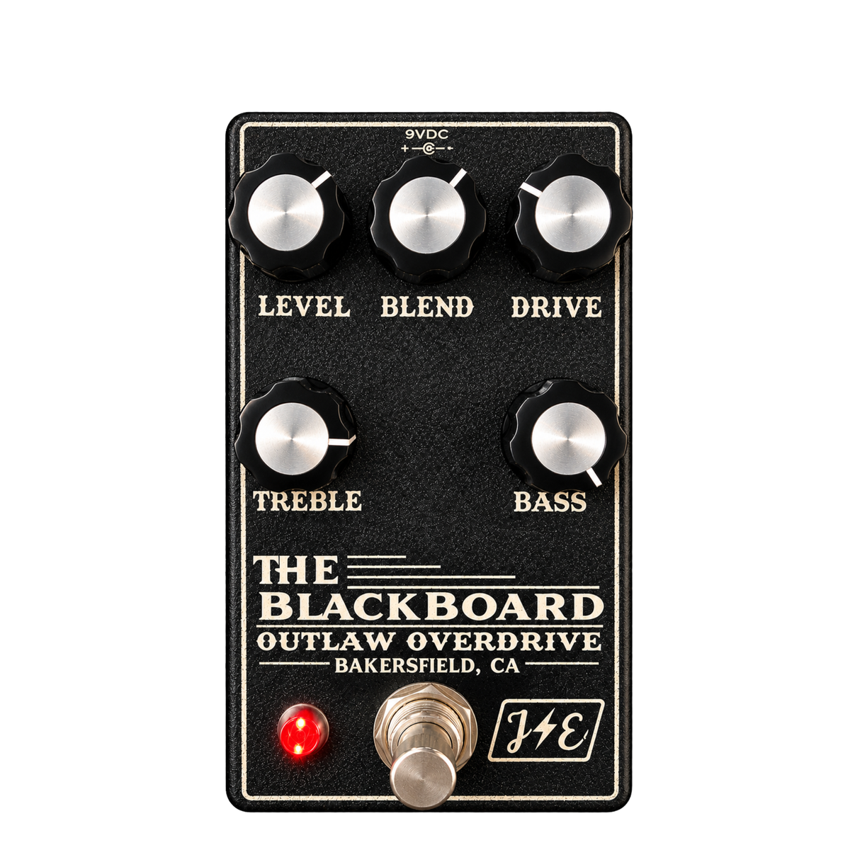 Black Jade Electric Blackboard Outlaw Overdrive pedal with five white control knobs.